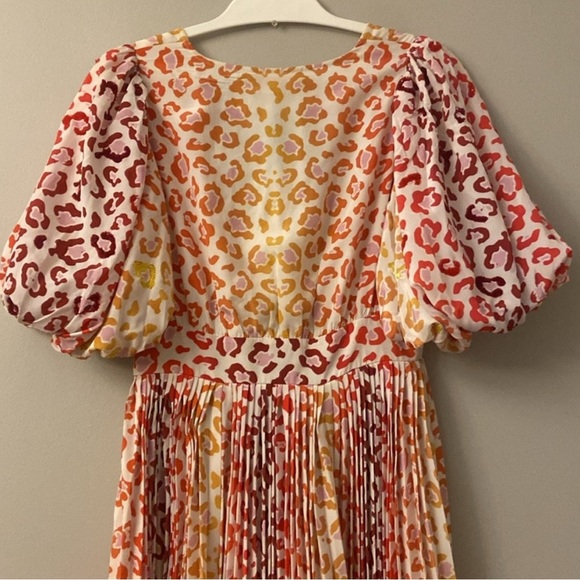 Rococo Sand Women's Orange White Leopard V-Neck Puff-Sleeve Maxi Dress XS - Picture 6 of 7